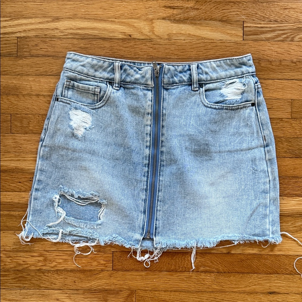 PacSun Light Blue Distressed Mini Skirt